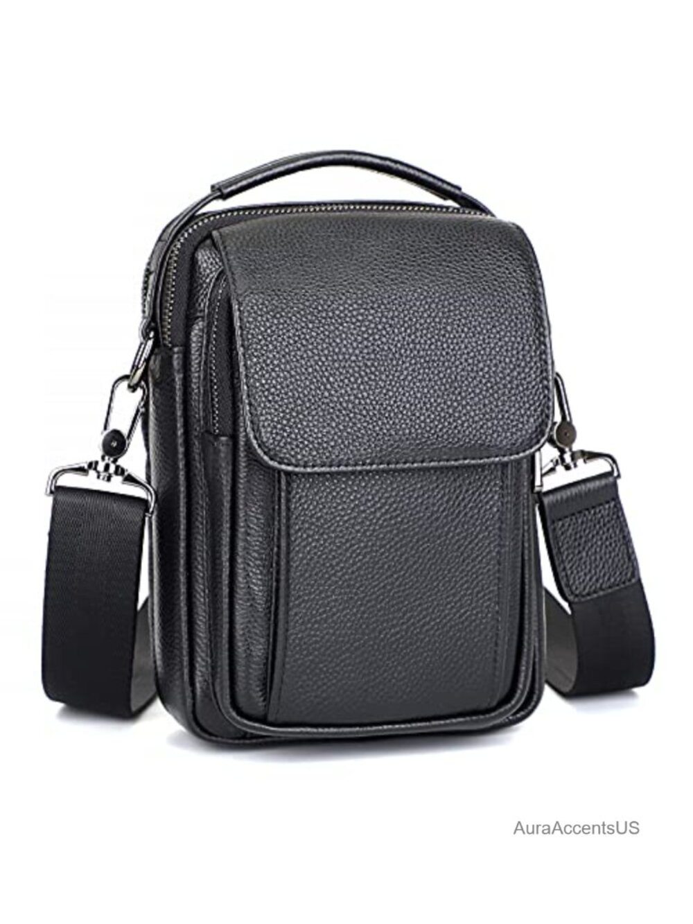 Genuine Leather Small Messenger Bag for Men Crossbody Adjustable Strap